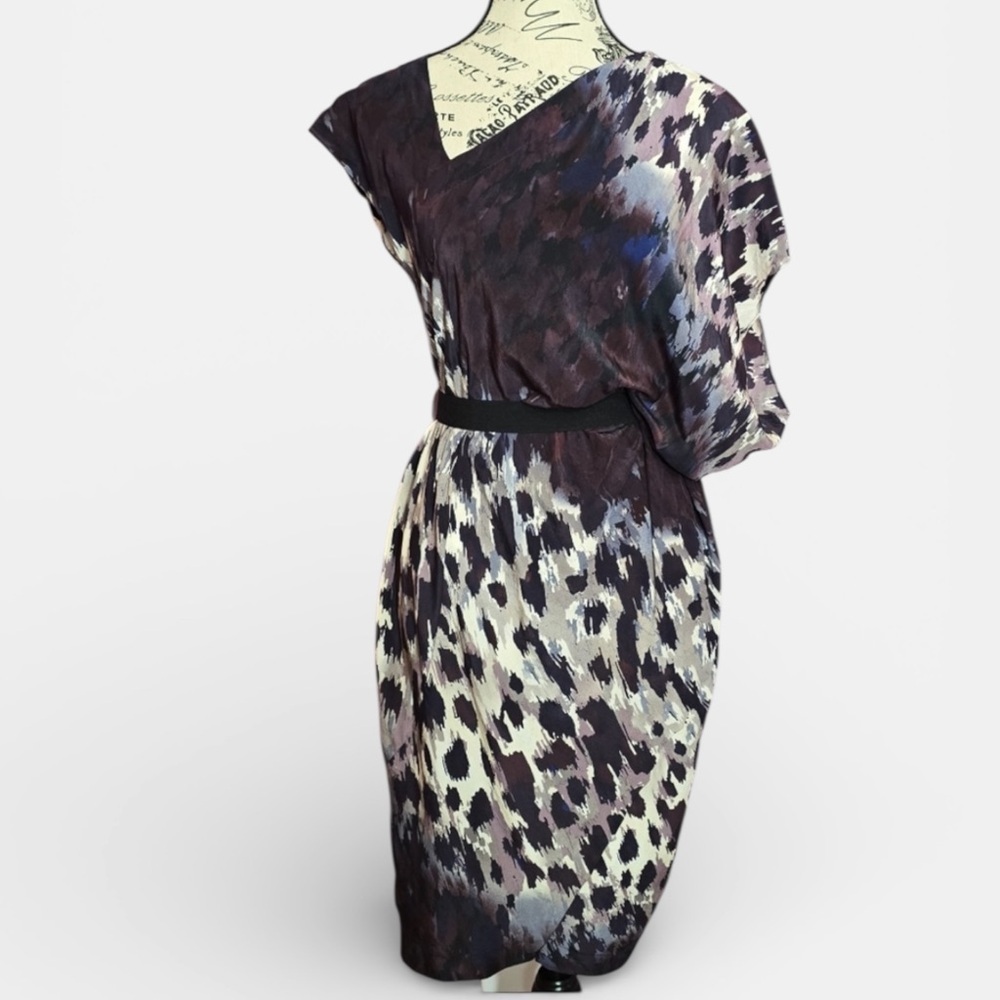 Robert Rodriguez Silk Purple Taupe Black Animal Print Dress